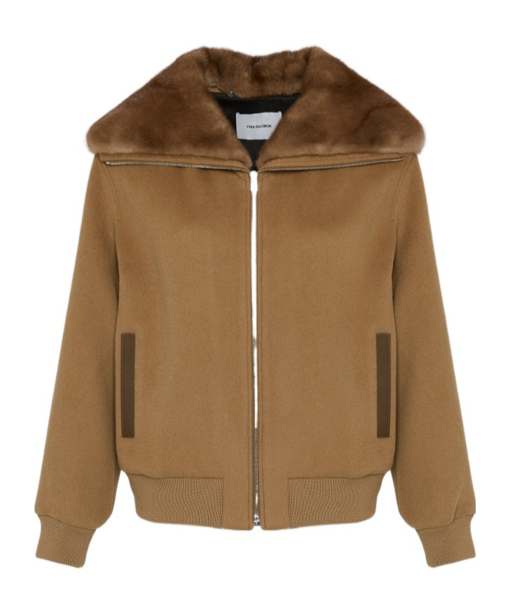 Yves Salomon Cashmere-blend Cropped Blouson With Removable Mink Fur Collar In Brown