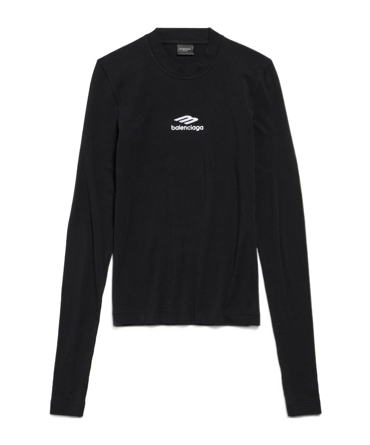 Balenciaga Women's 3b Sports Icon Long Sleeve Fitted Crewneck Top In Black/white
