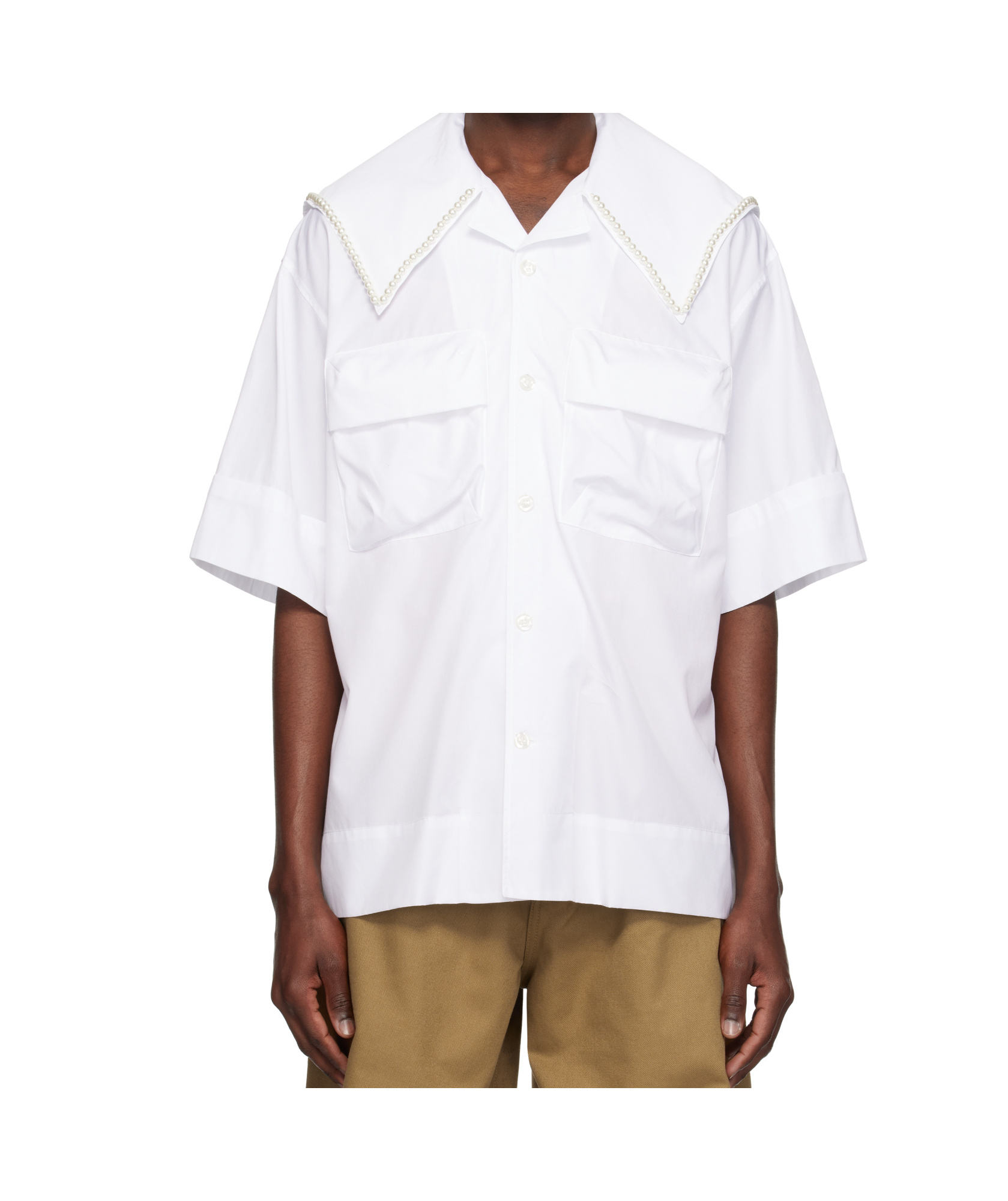 Simone Rocha Cargo Flap Pocket Sailor Collar Shirt In White