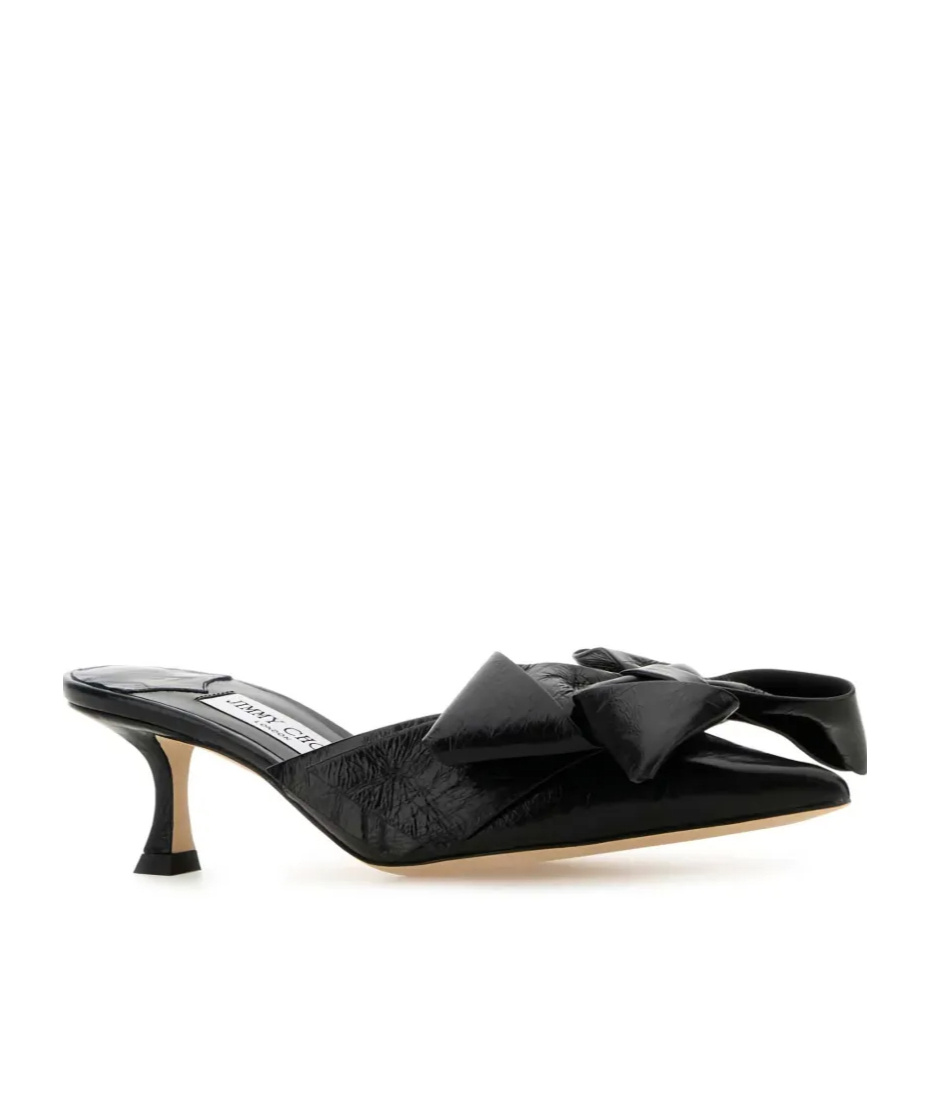 Jimmy Choo Flaca 50 Bow And Crystal-embellished Mesh And Suede Mules In Black