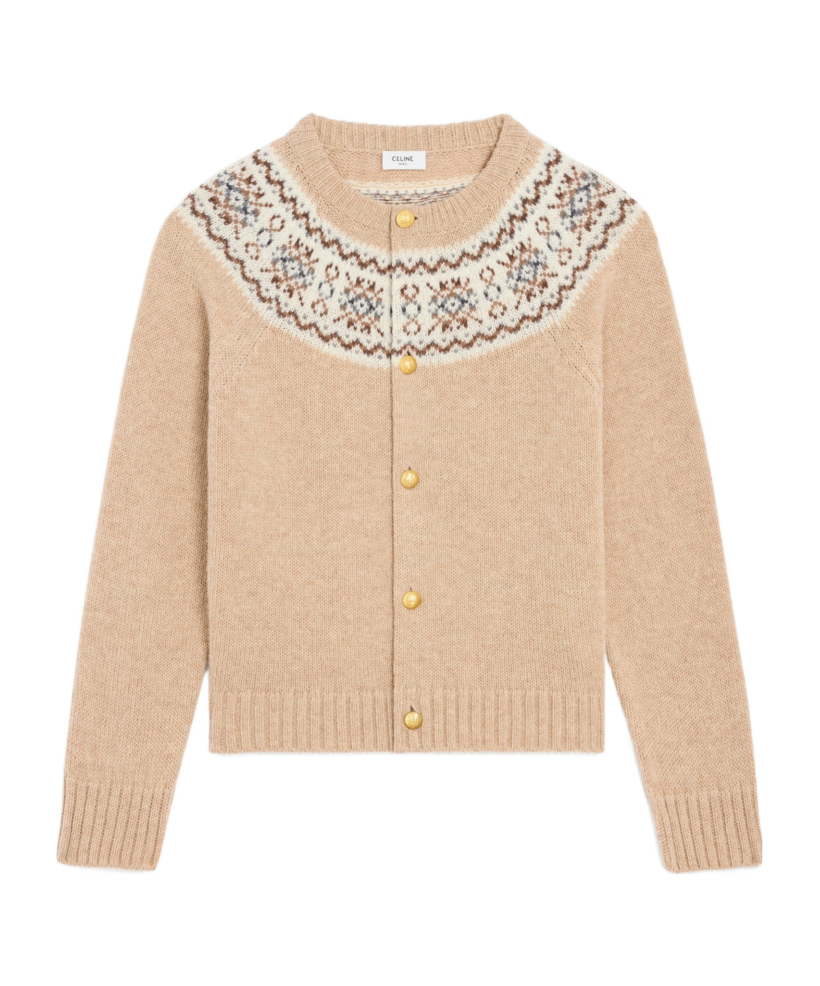 Celine Cardigan In Triomphe Fair Isle Wool In Brown