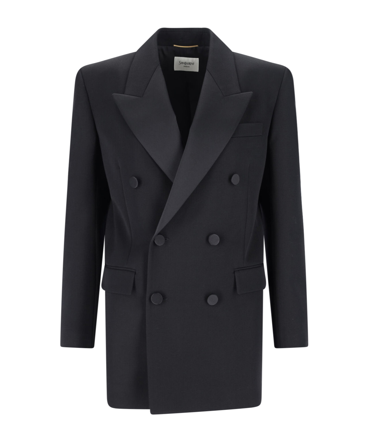 Saint Laurent Double-breasted Long-sleeved Blazer In Black