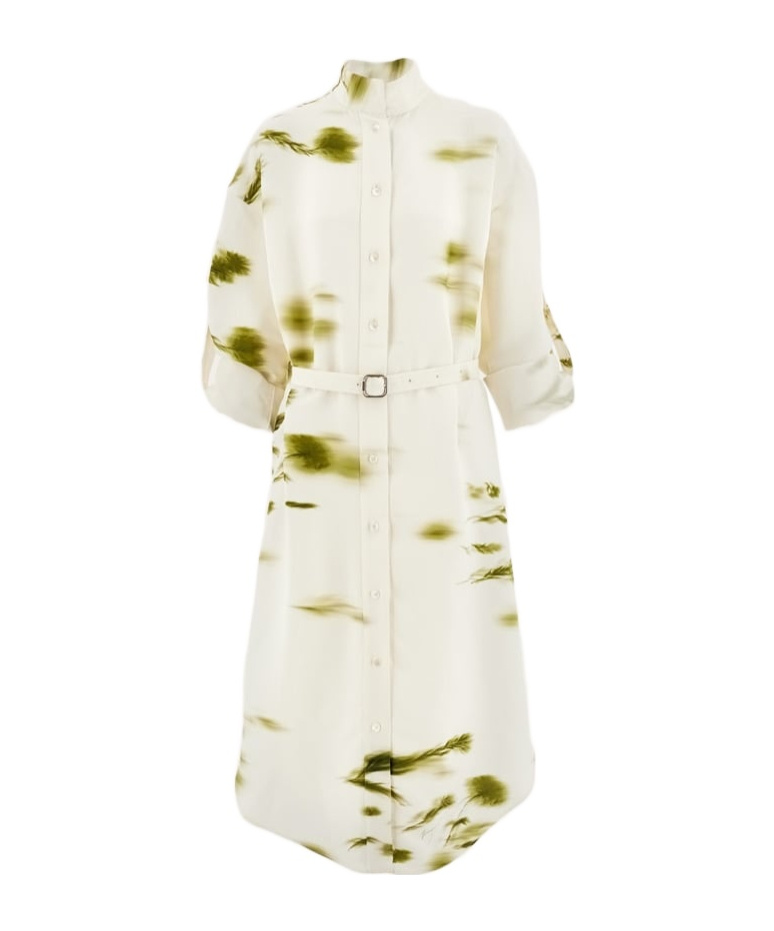 Ferragamo Blossom Print Long Sleeve Cady Shirtdress In White