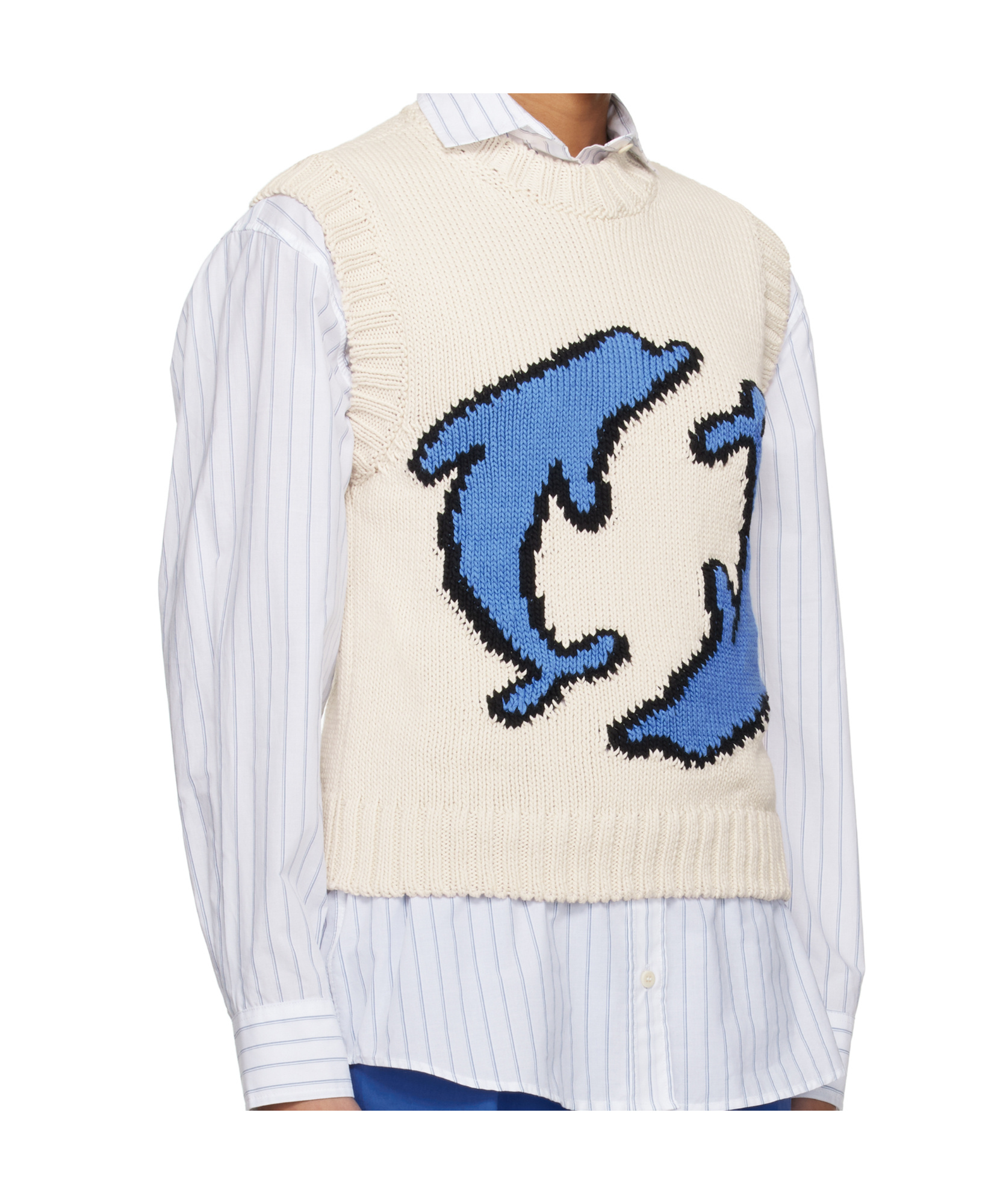 Msgm Jacquard Knitted Vest In White