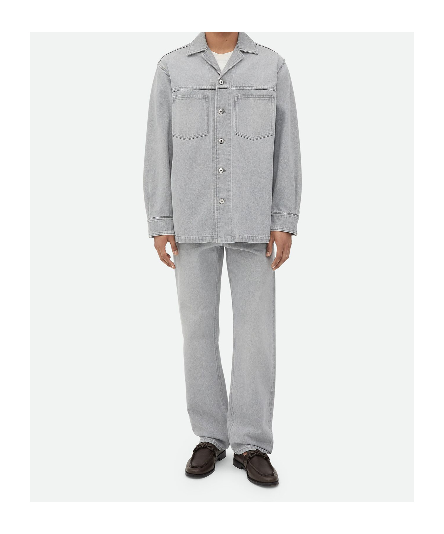 Bottega Veneta Light Grey Washed Denim Shirt In Multicolor