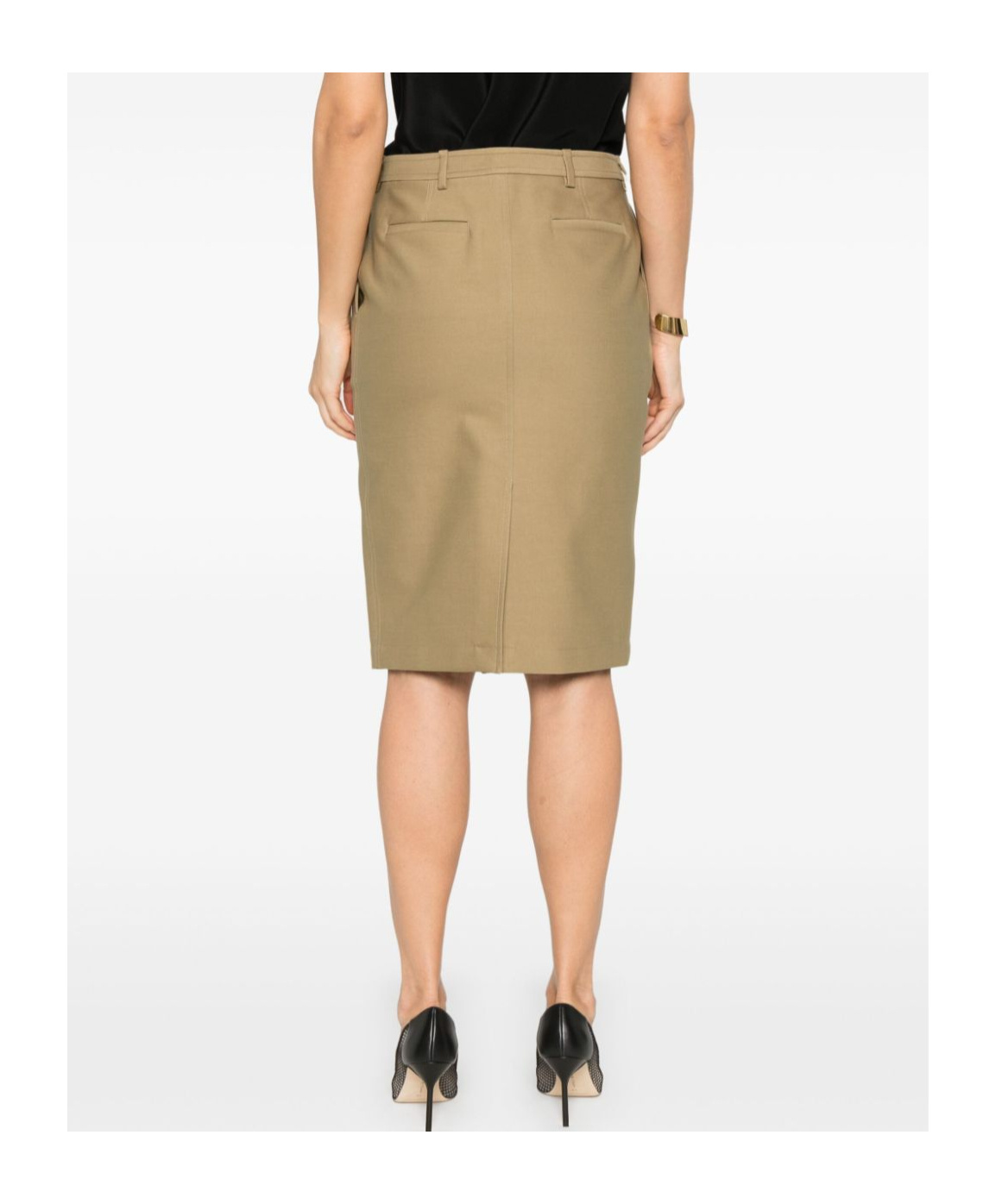 Tom Ford Stretch Cotton Twill Midi Skirt In Nude
