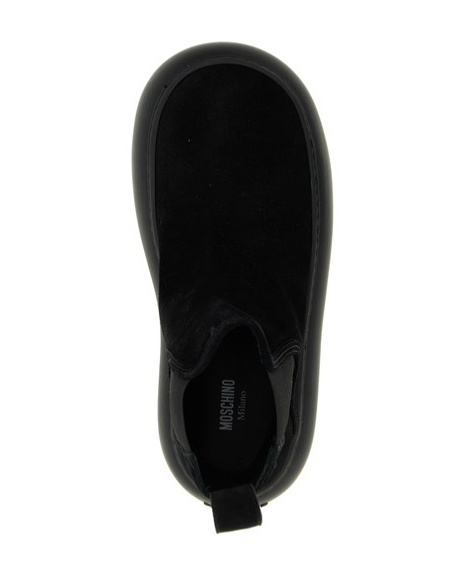 Moschino Round Toe Boots With Elastic Side Panels In Black
