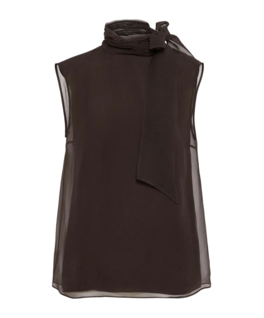 Brunello Cucinelli Pussybow Top With Monili In Black