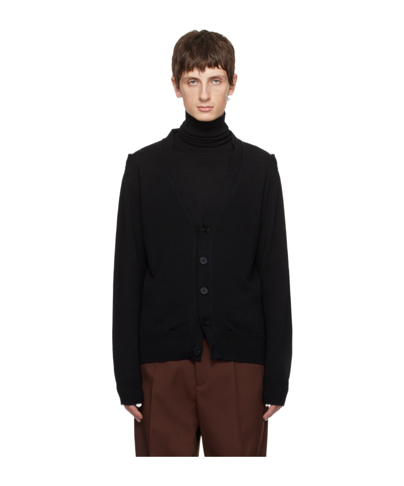 Jil Sander Hollowed-out Long-sleeved Knitted Cardigan In Black