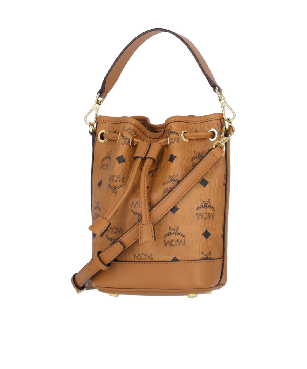 Mcm Monogram Printed Drawstring Top Handle Bag In Brown