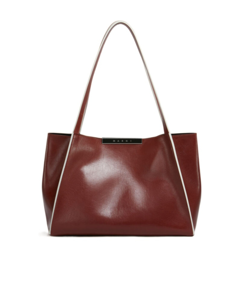 Marni Brown Leather Cresta E/w Small Tote Bag