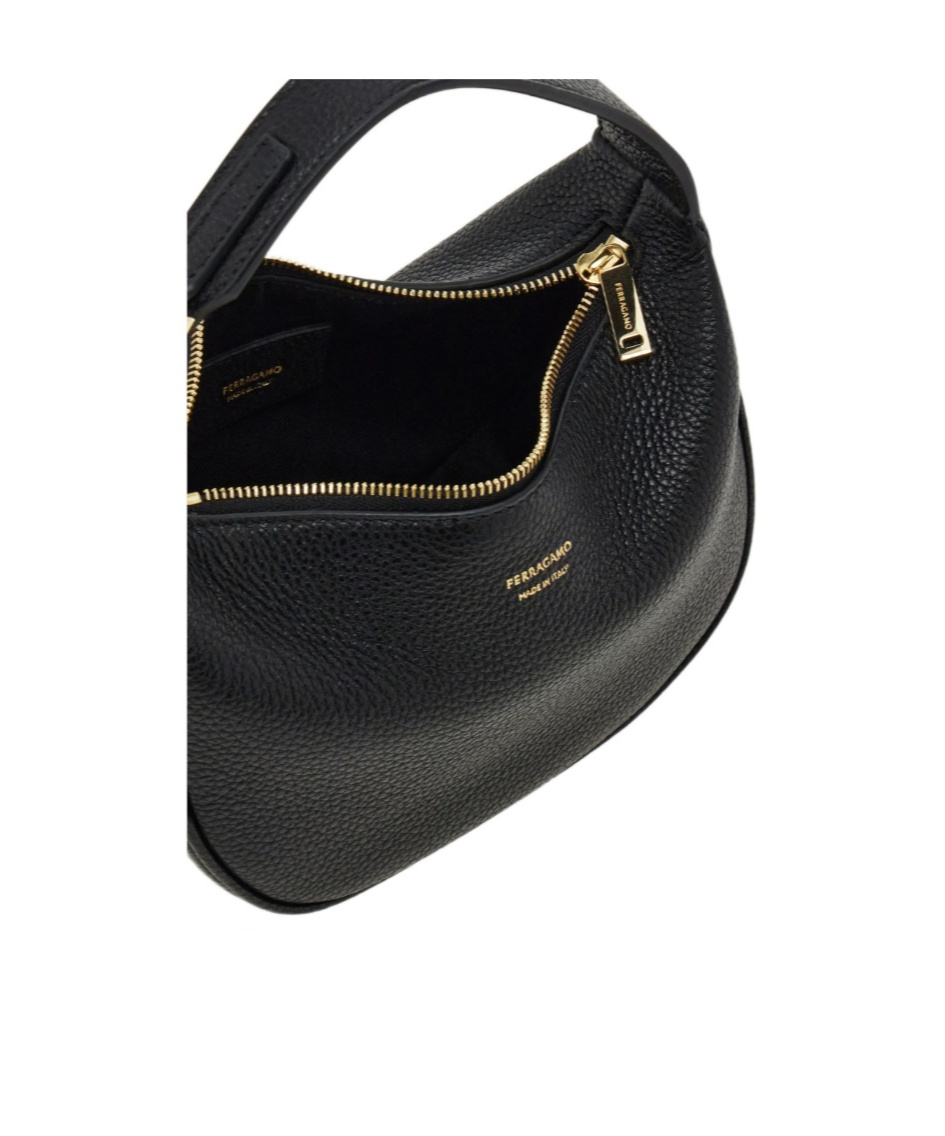 Ferragamo Mini Hobo Bag With Gold Gancini Accent In Black