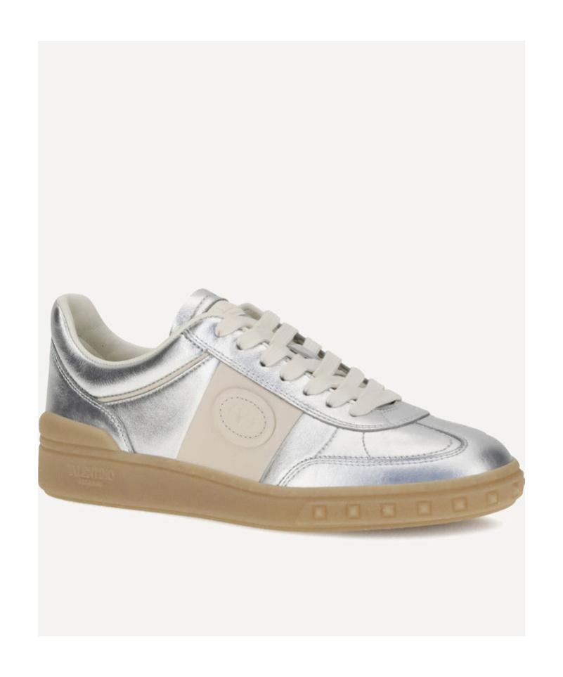 Valentino Village High-top Sneakers With Unique Leather Imperfections In Silver