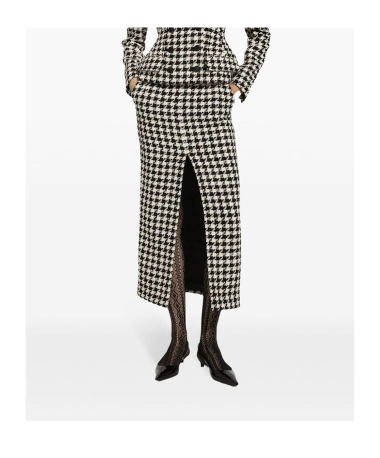 Dolce & Gabbana Houndstooth Wool And Cotton-blend Tweed Midi Skirt In Black