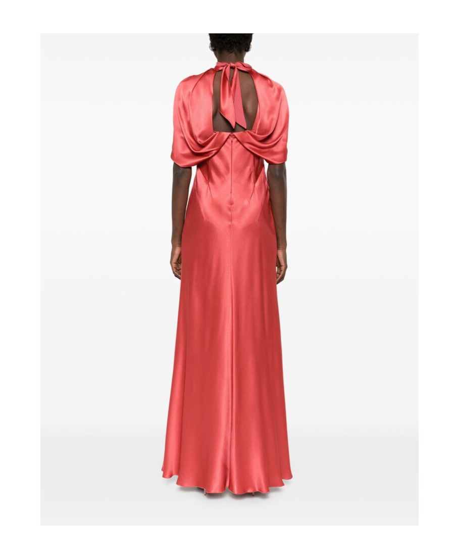 Alberta Ferretti Coral Satin Evening Dress With Cut-out Detail In Red