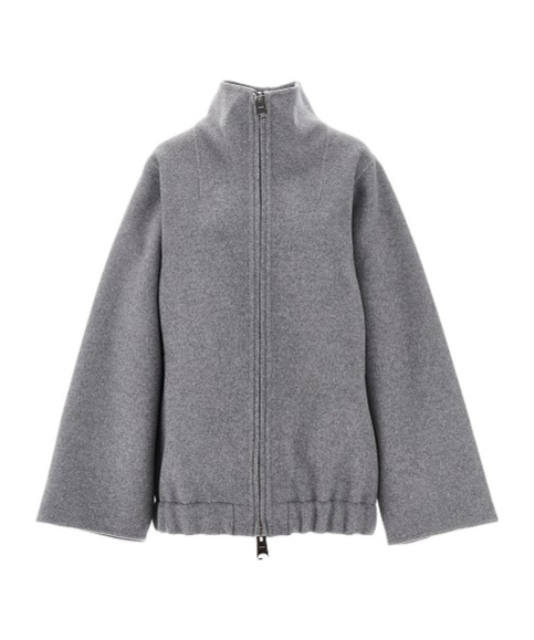 Khaite Garret High-neck Zip-front Jacket In Gray