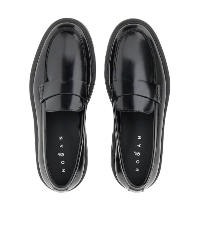 Hogan Leather Loafers With Chunky Sole And Glossy Finish In Black