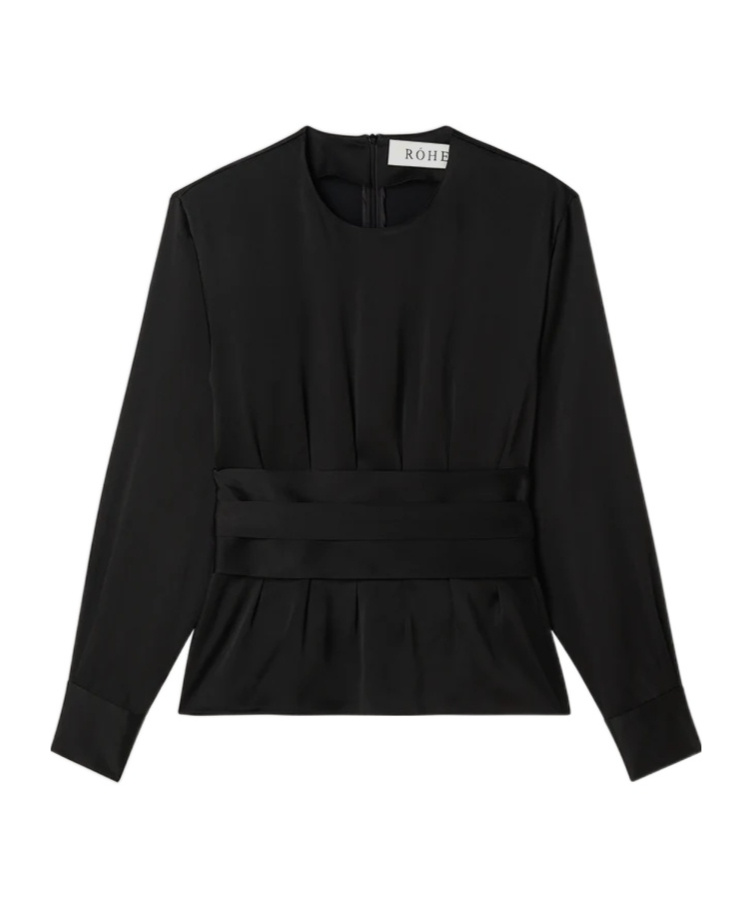 Rohe Crew Neck Pleated Blouse In Black