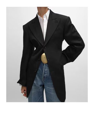 Celine Colonne Jacket In Diagonal Wool In Black