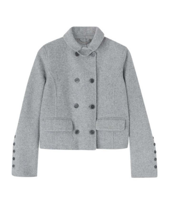 Ermanno Scervino Short Double-breasted Coat In Virgin Wool Blend With Adjustable Collar In Gray
