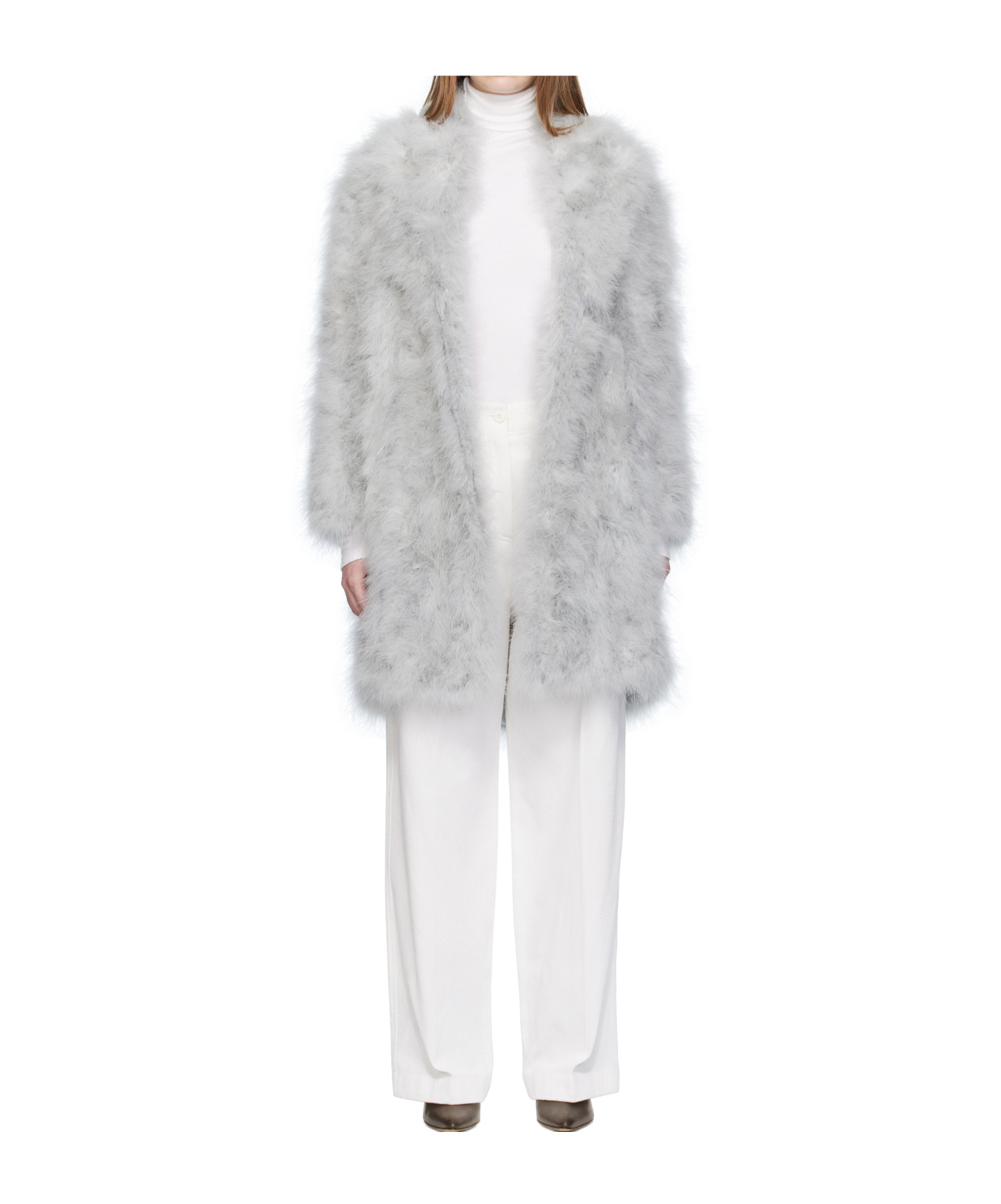 Yves Salomon Feather Shawl Collar Coat In Gray