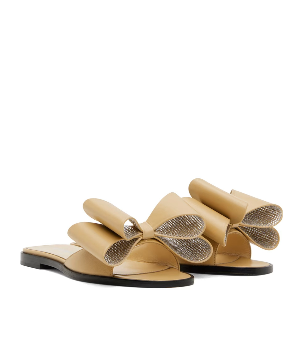 Mach&mach Front Bow Slippers In Nude