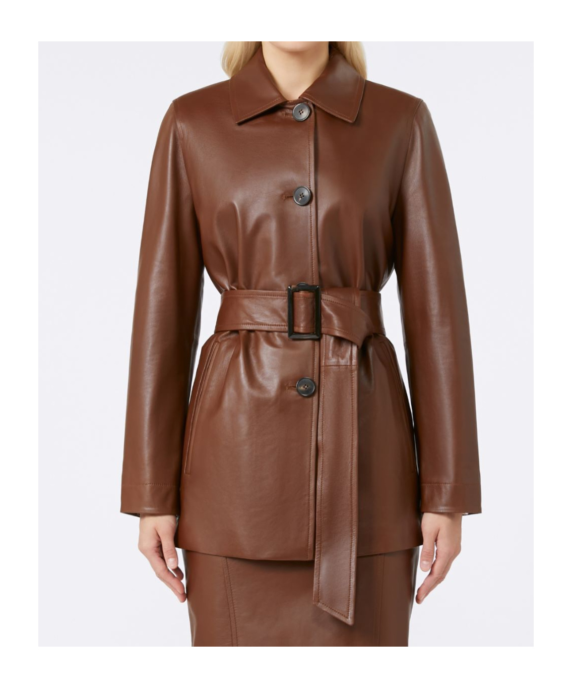Max Mara Belted Nappa Jacket In Brown