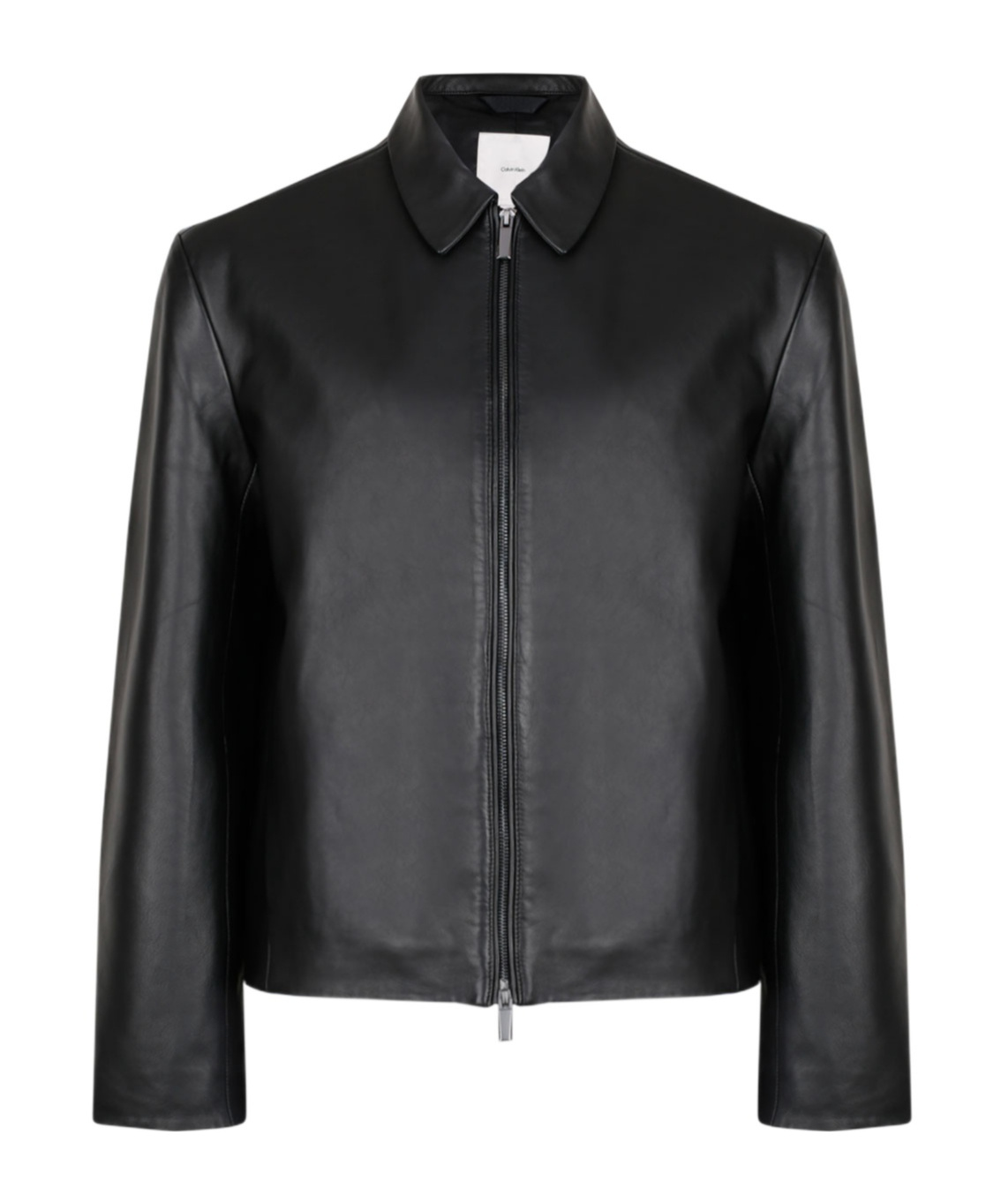 Shop Calvin Klein Long-sleeved Leather Jacket In Black