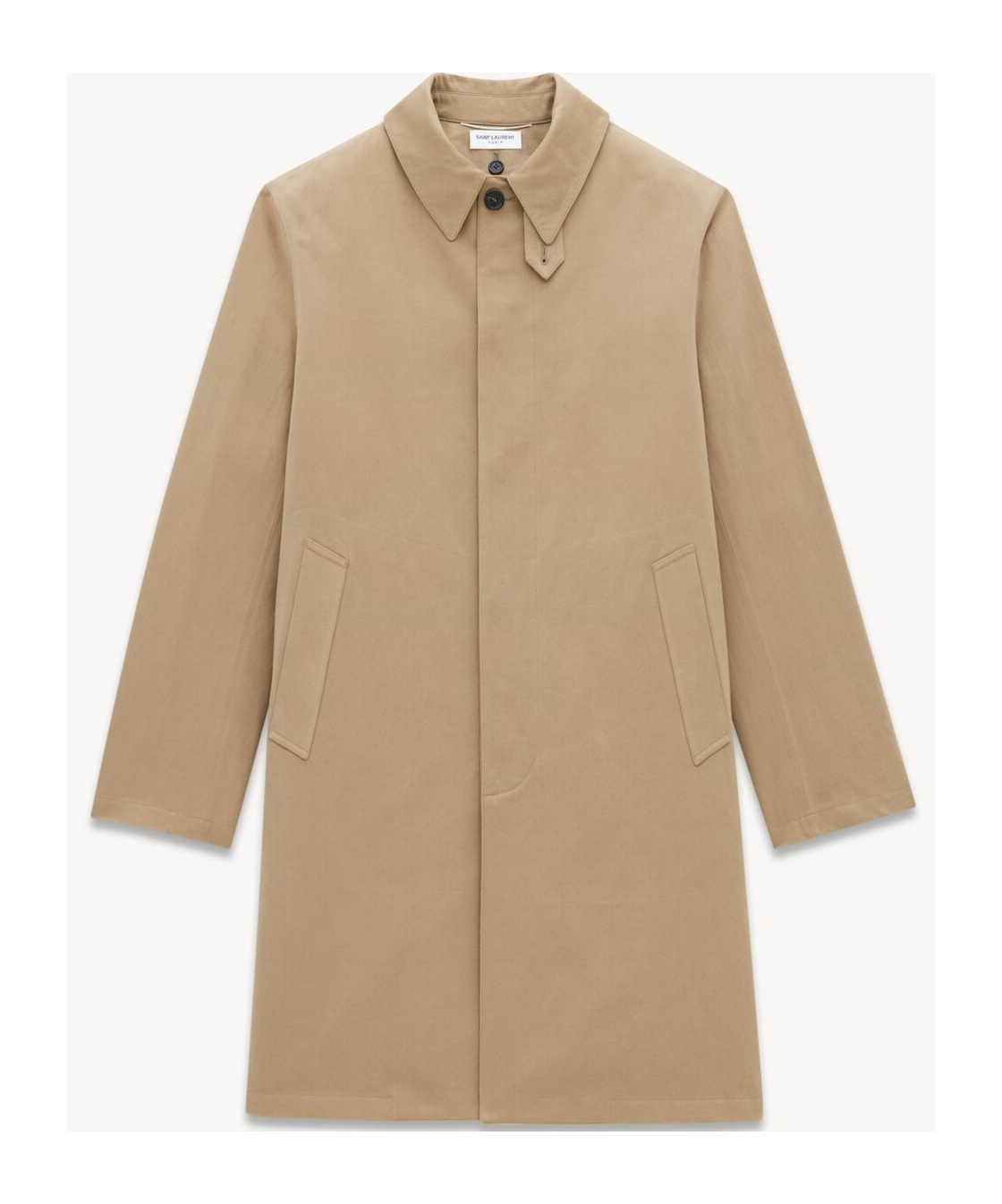 Saint Laurent Knee-length Long-sleeved Mackintosh Coat In Nude