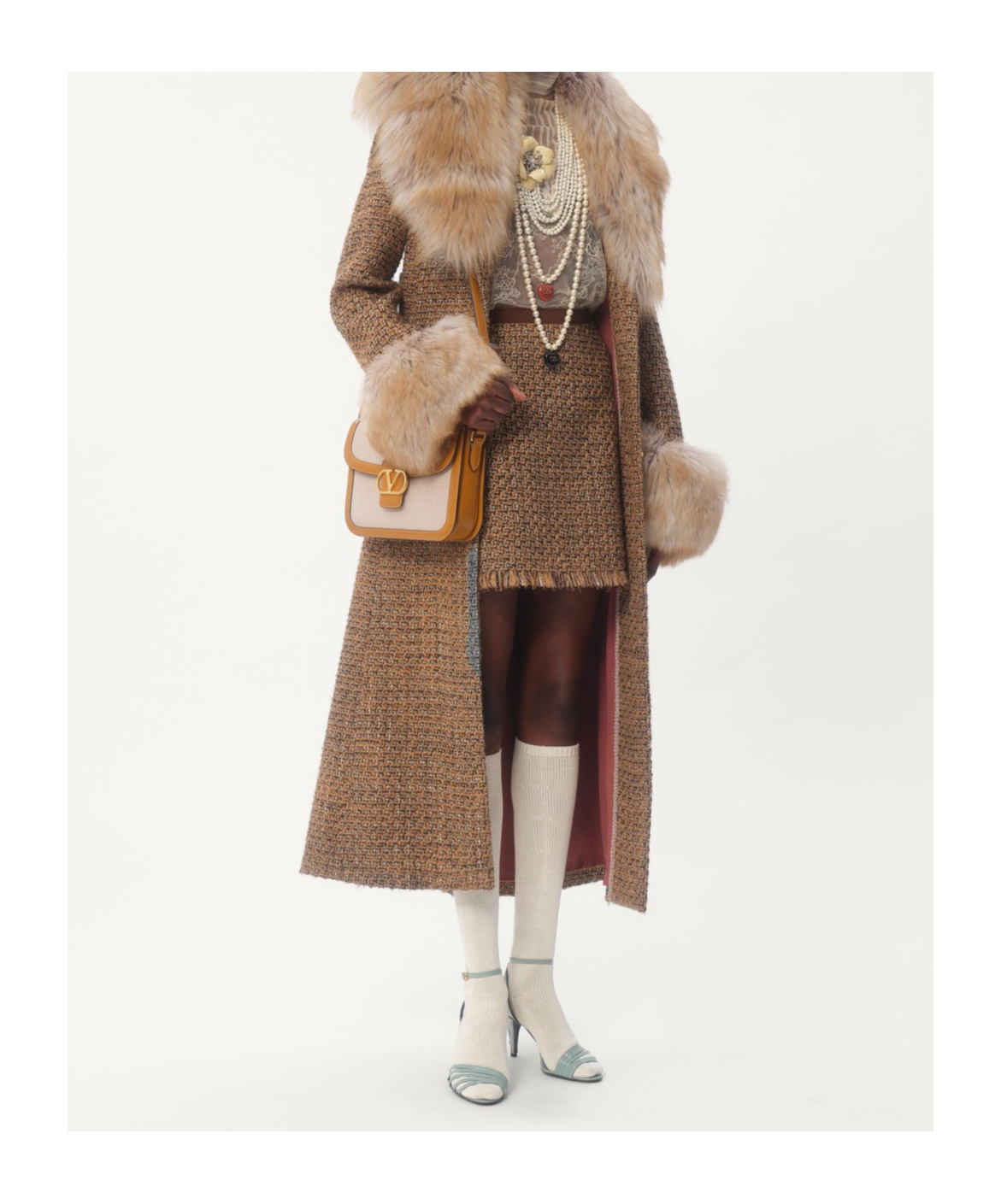 Valentino Frayed Wool-blend Tweed Mini Skirt In Brown
