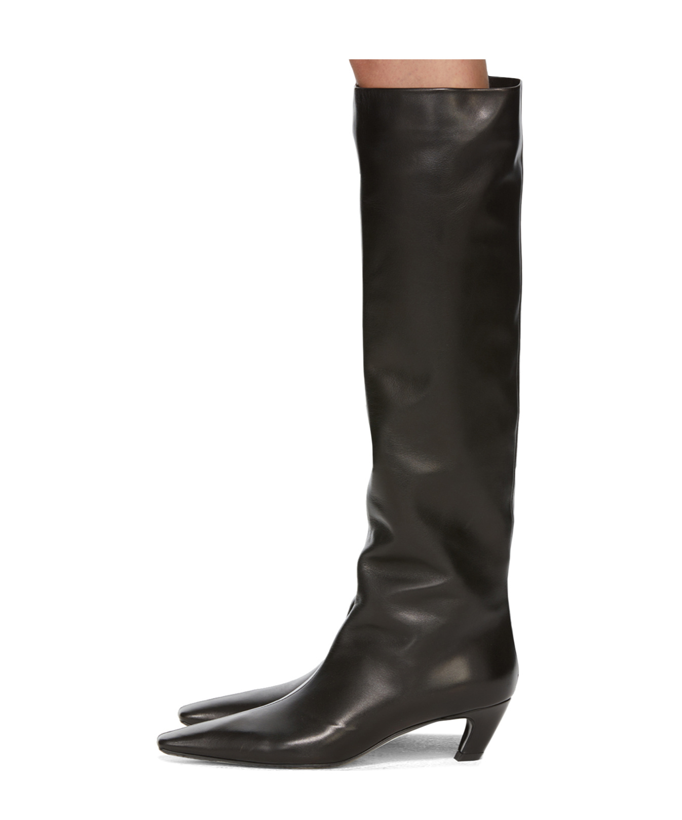 Khaite Davis Slouchy Leather Knee Boots In Black