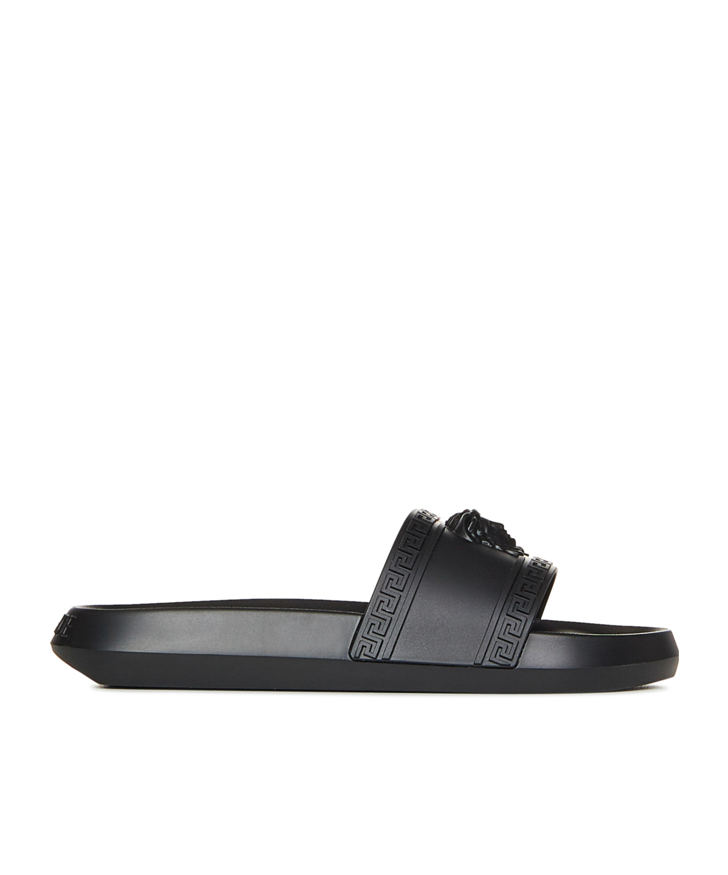 Versace Medusa Front Round Toe Flat Slides In Black