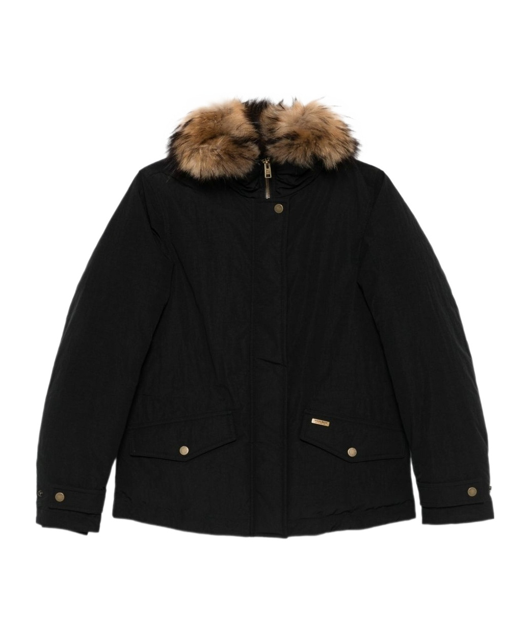 Woolrich Hooded Long Sleeve Down Jacket With Pockets In Black