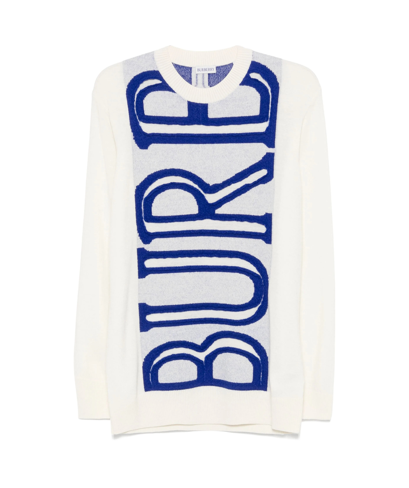 Burberry Logo Wool Crew Neck Sweater In White