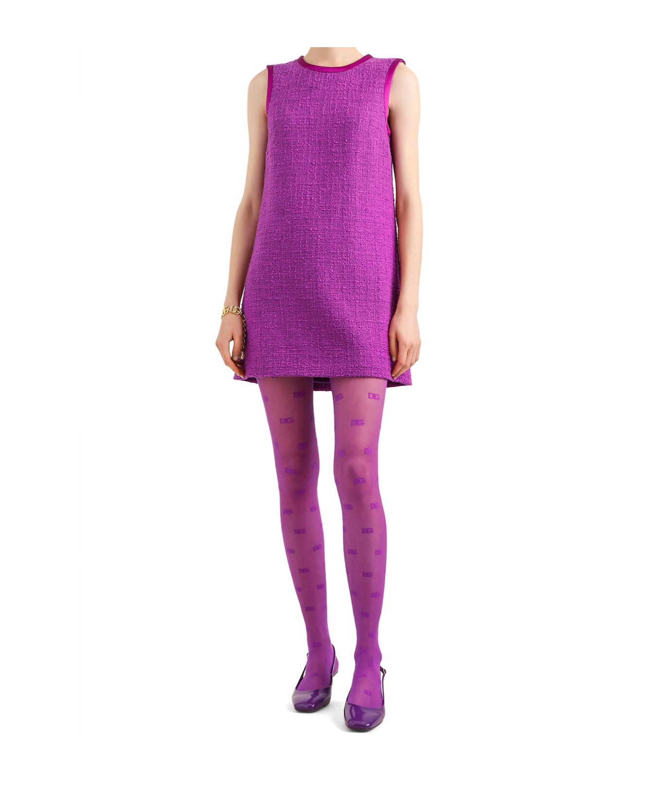 Dolce & Gabbana Tweed Mini Dress In Purple