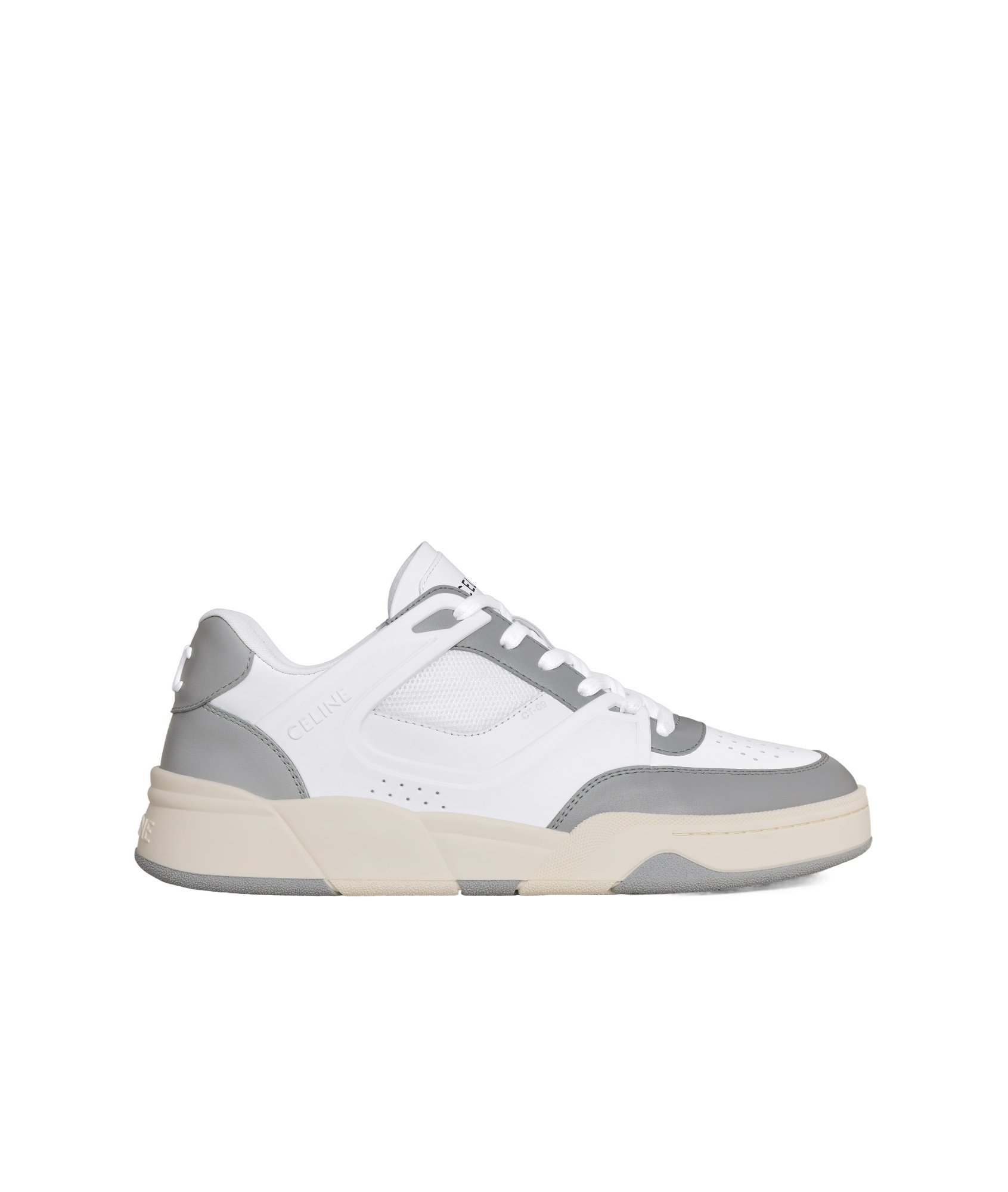Celine Trainer Ct-09 Low Lace-up Sneaker In Calfskin And Mesh In White