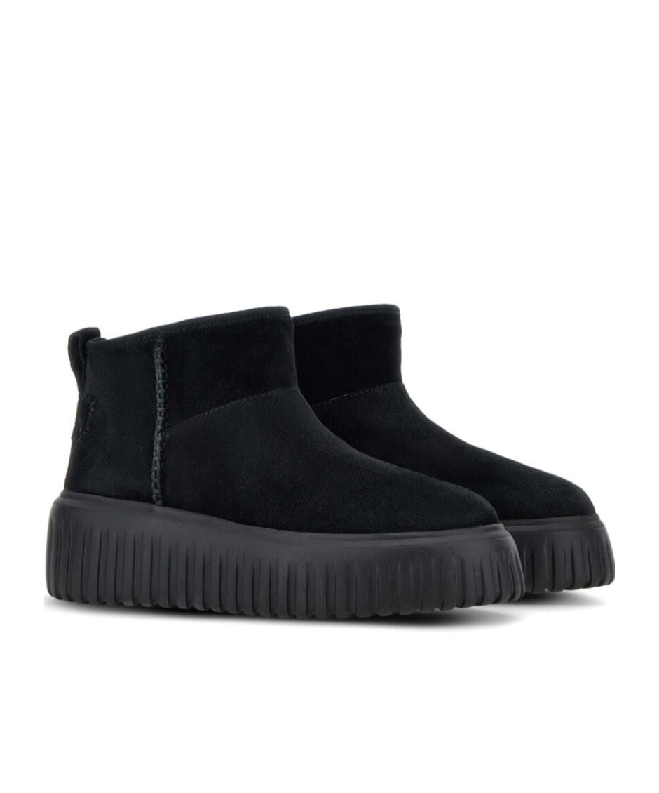 Hogan Ankle-high Minimalist Suede Shoes In Black