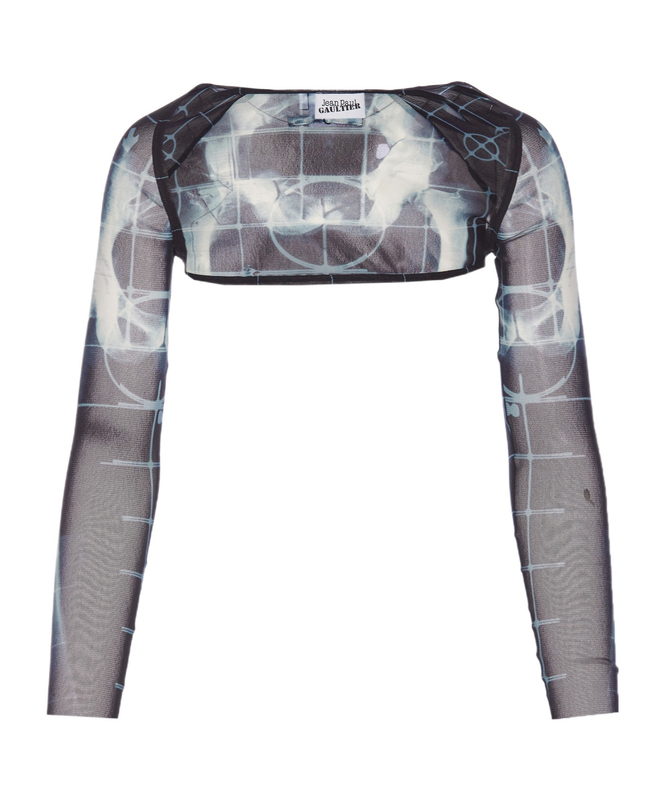 Jean Paul Gaultier Cropped Graphic Print Mesh Top In Gray