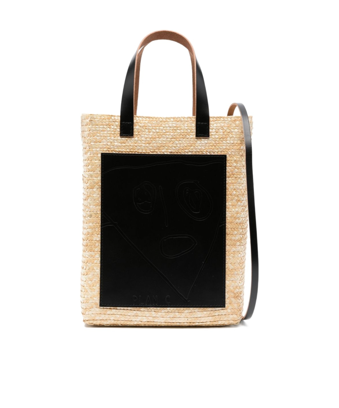 Plan C Straw Medium Shopper In Black