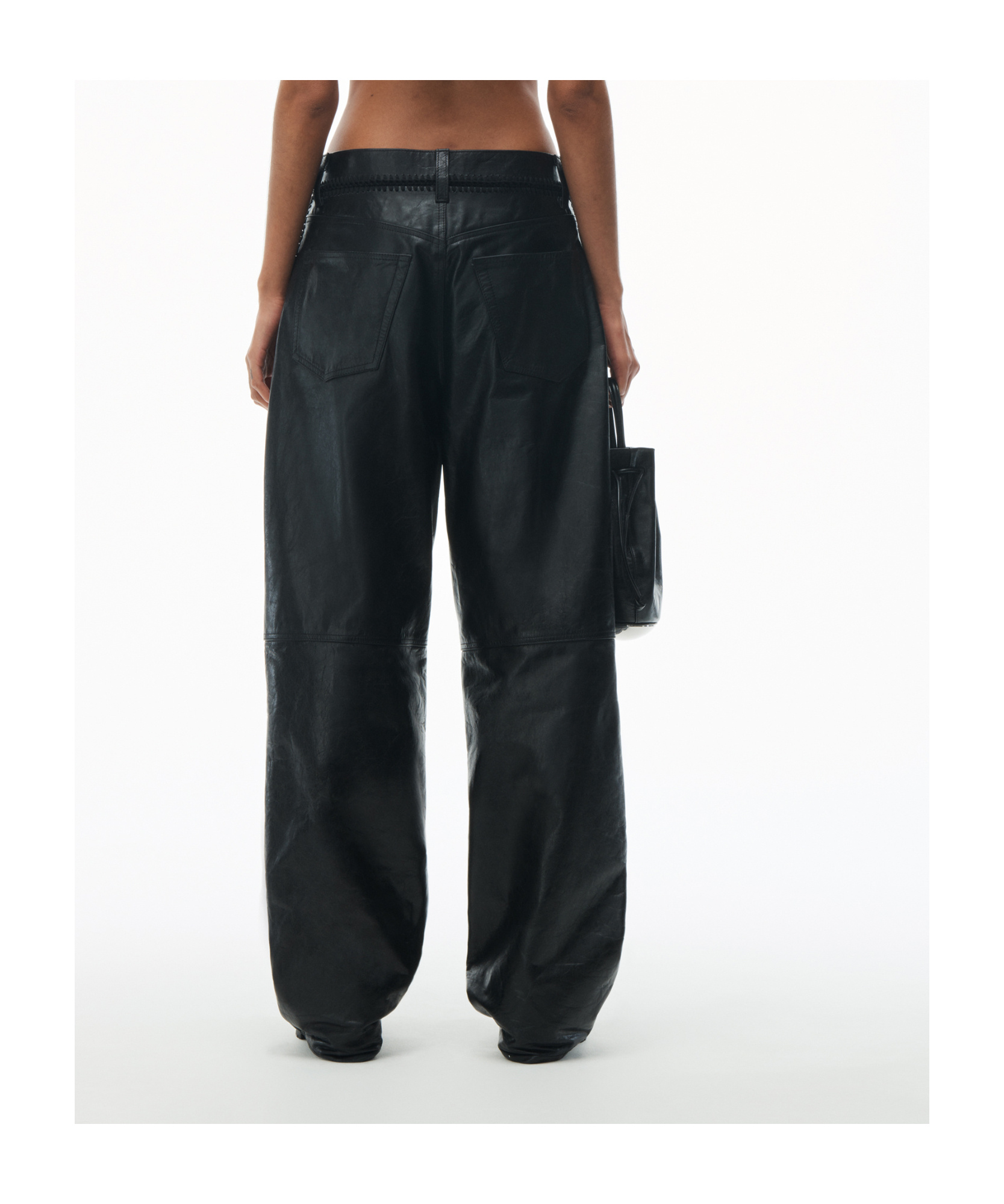 Alexander Wang Low-waist Crocheted Leather Pants In Black