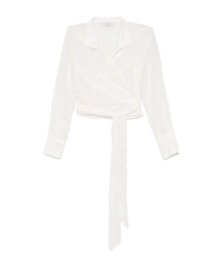 Mazzarelli Camicia Bianca In Seta E Cotone Con Ricami In White