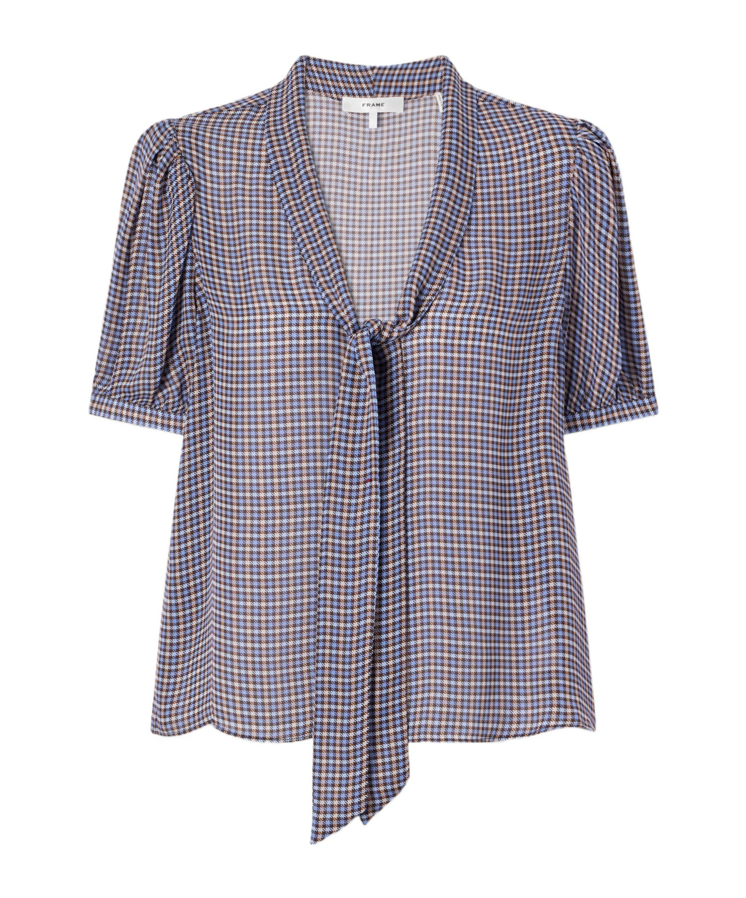 Frame Plaid Short-sleeve Top In Gray