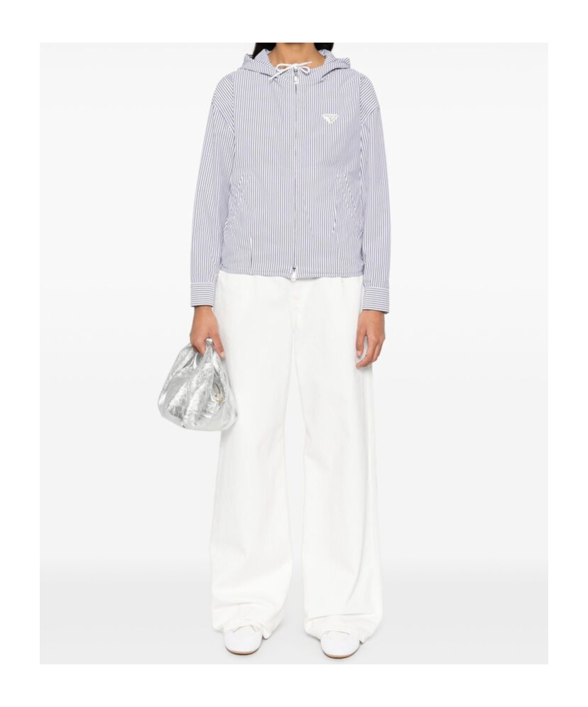 Prada Striped Poplin Blouson Jacket In White