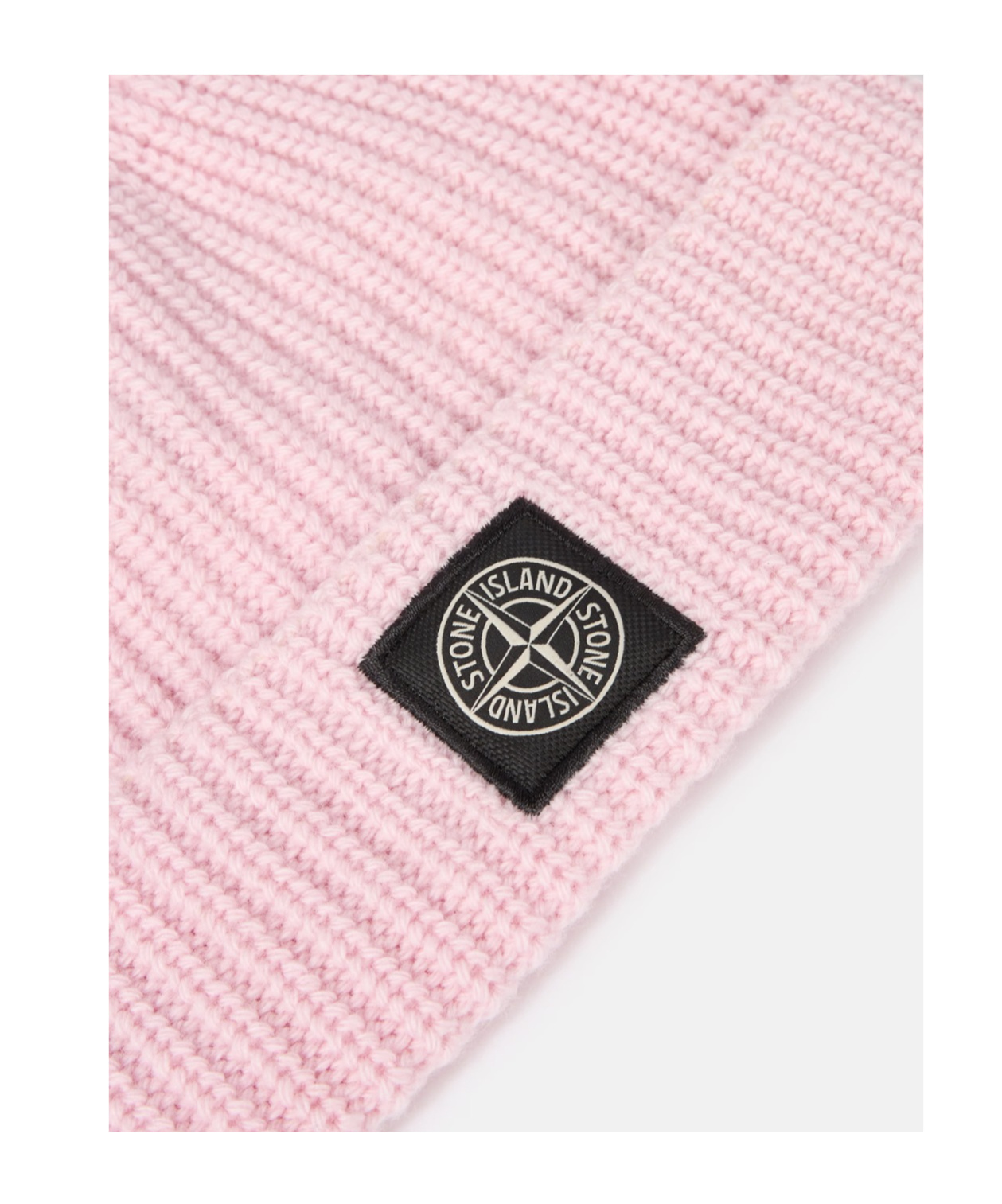 Stone Island Light Wool Knitted Beanie With Compass Patch Accessories In Pink