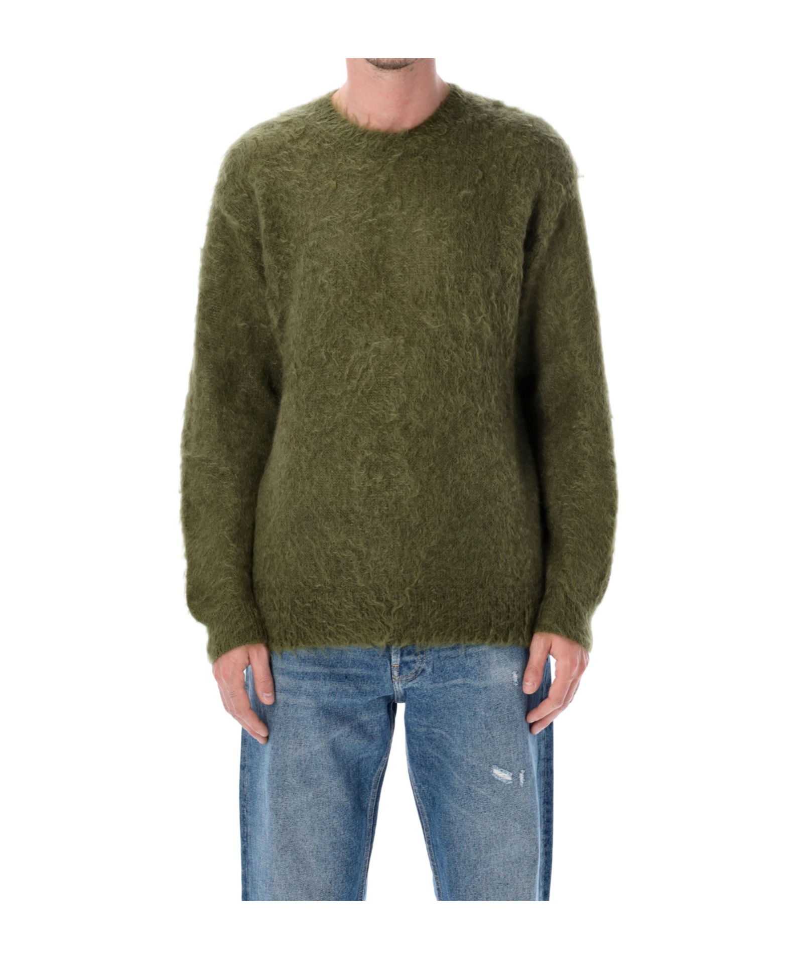 Auralee Soft Mohair Crewneck Sweater With Refined Finish In Green