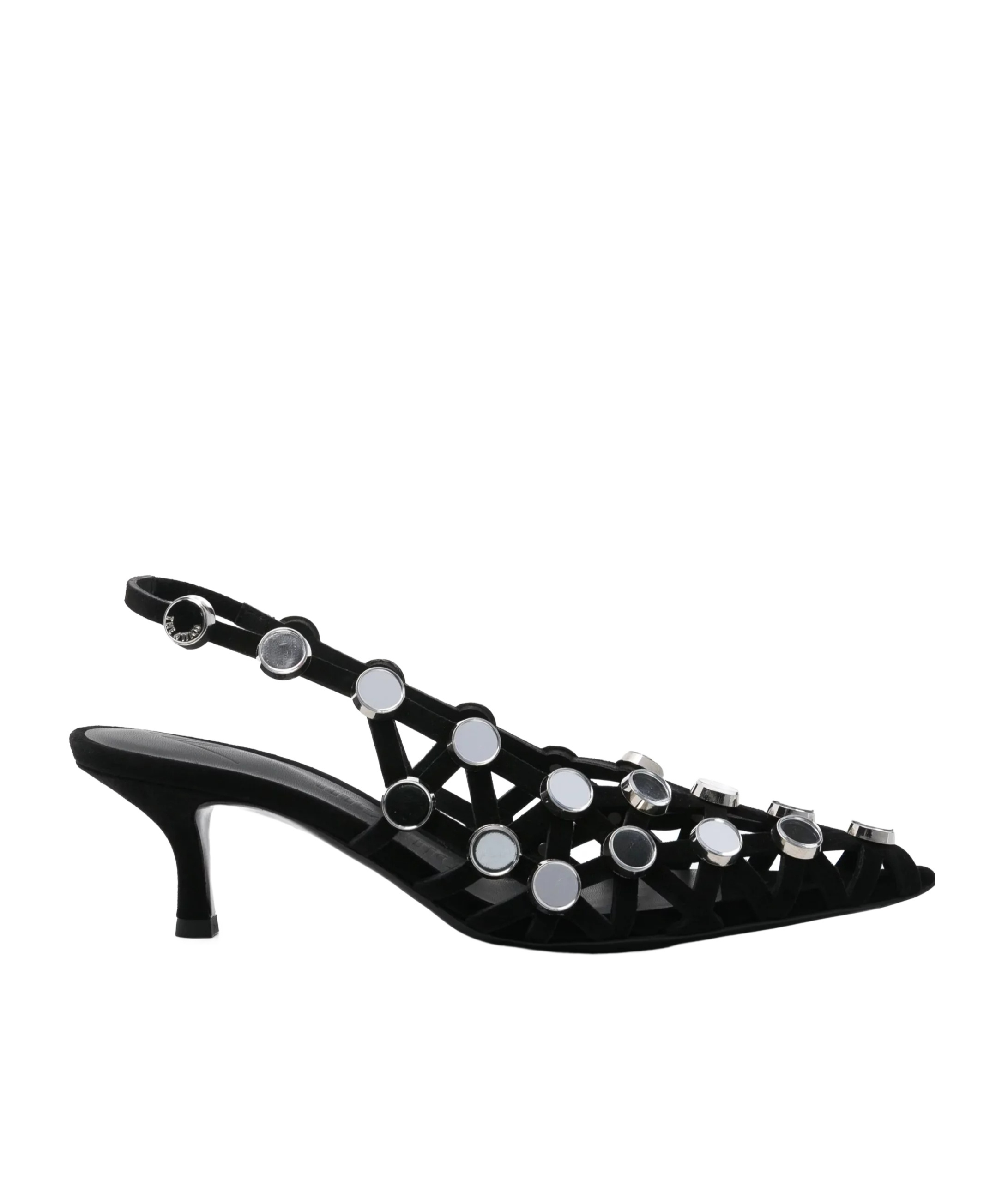 Attico Grid Slingback Embellished Kitten Heel Pumps In Black