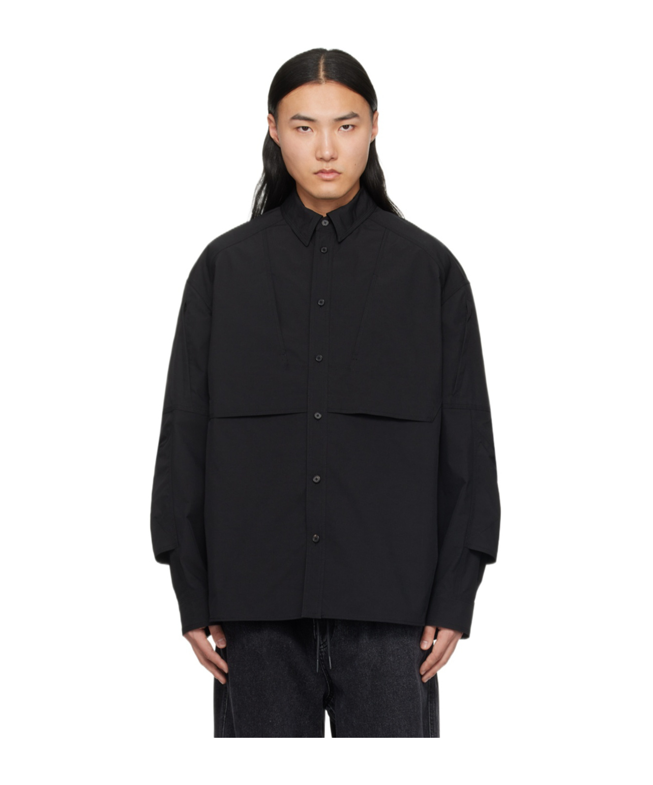 Juunj Sleeve-pocket Classic-collar Shirt In Black