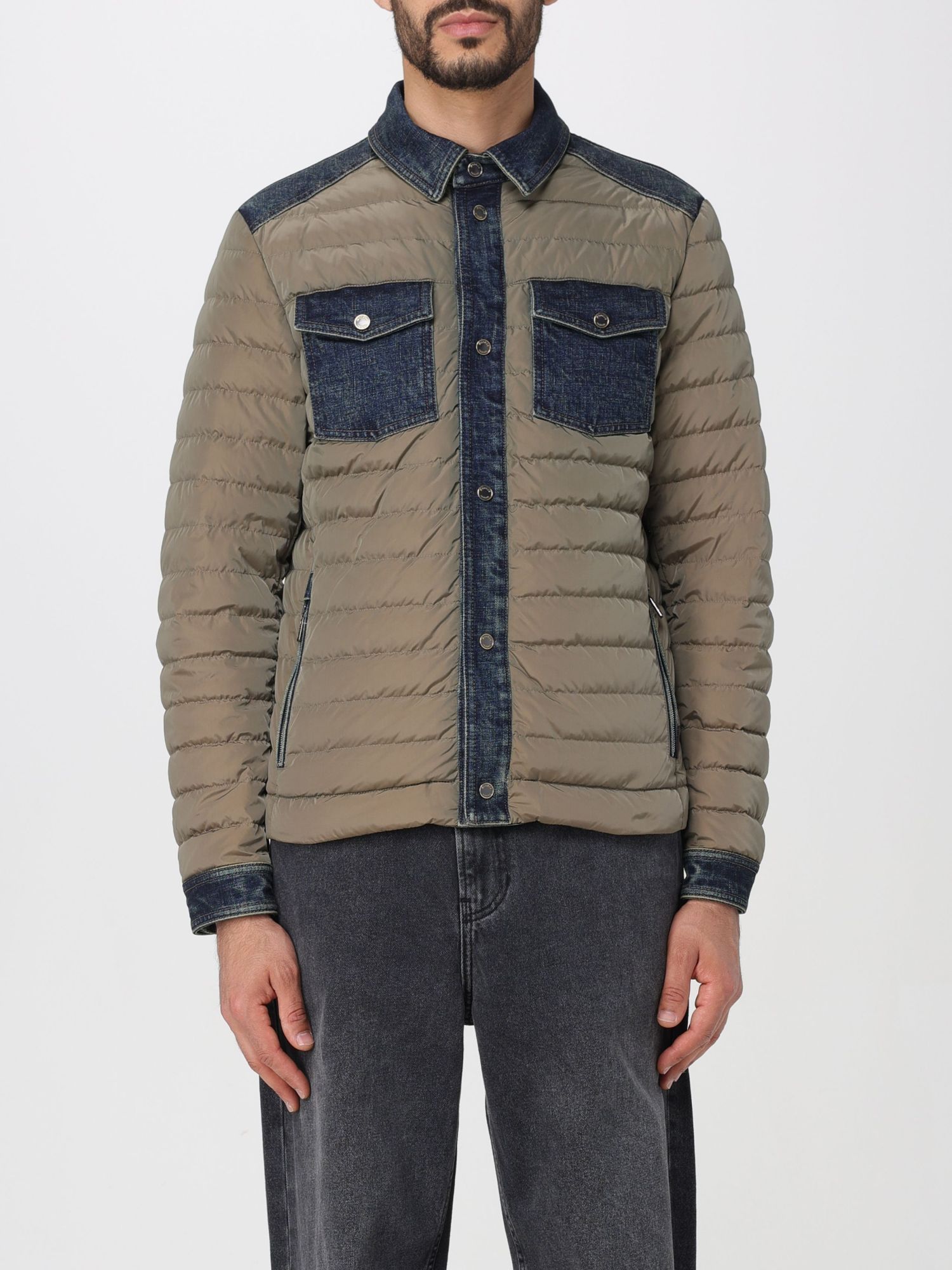 Moorer Jacket Nylon Denim Inserts In Brown