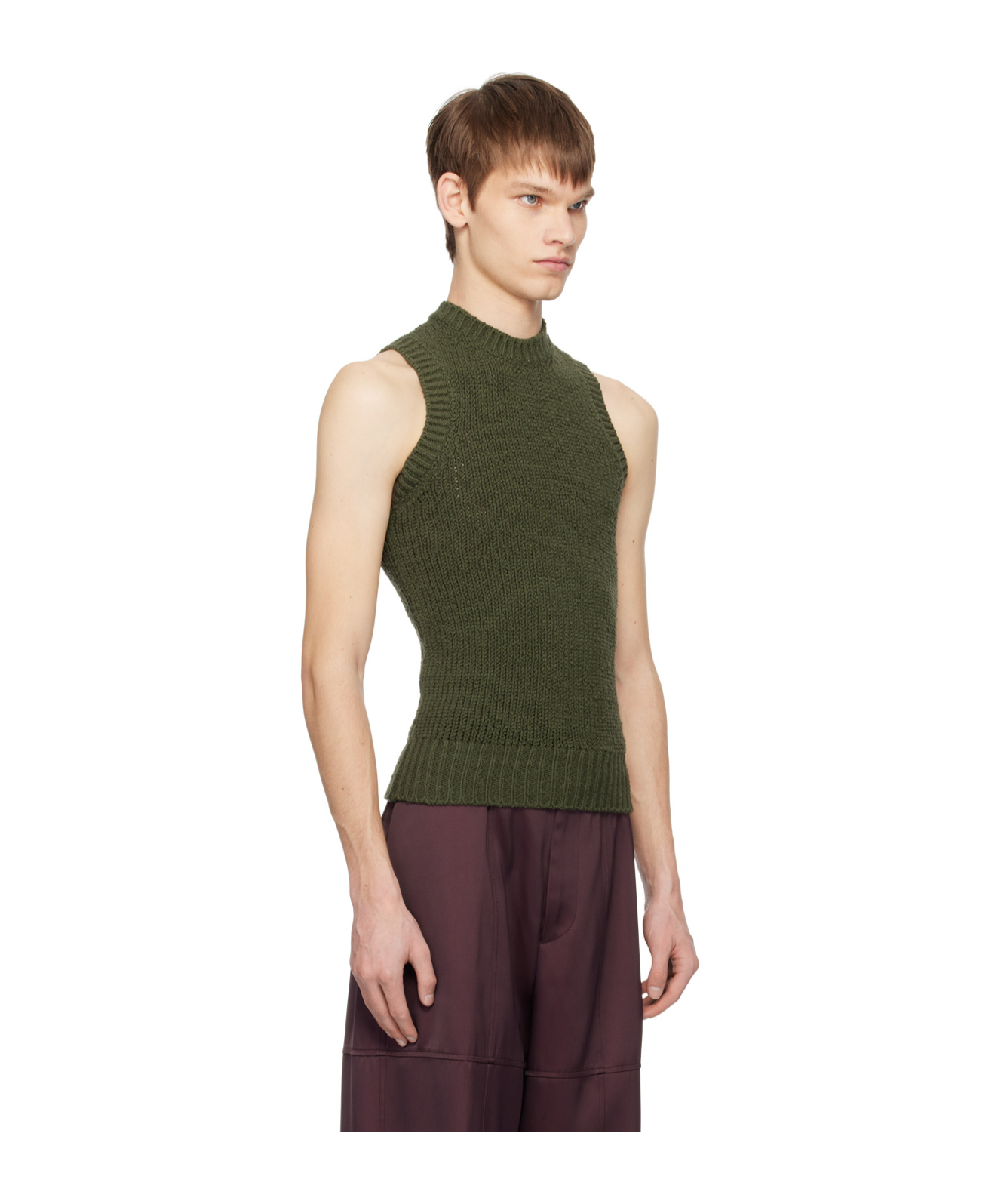 Jil Sander Sleeveless Vest With Round Neck In Green