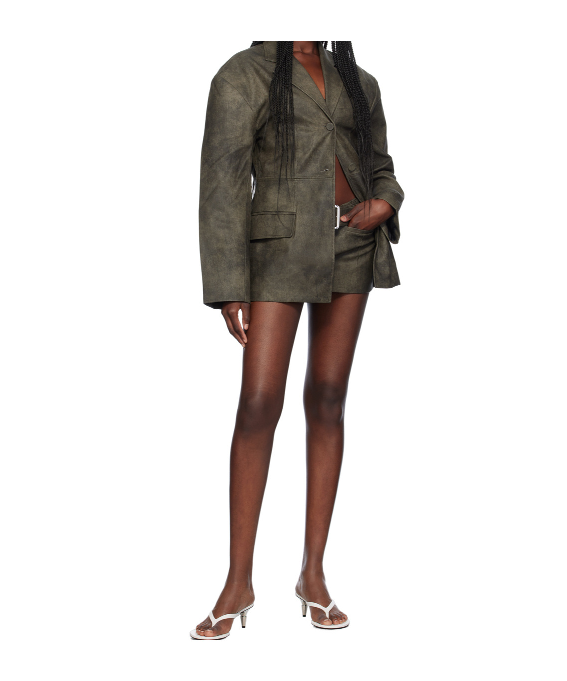 Aya Muse Granulated Synthetic Leather Short Skirt In Brown